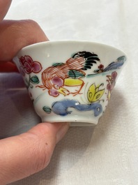 Seven Chinese famille rose cups and saucers, Yongzheng/Qianlong