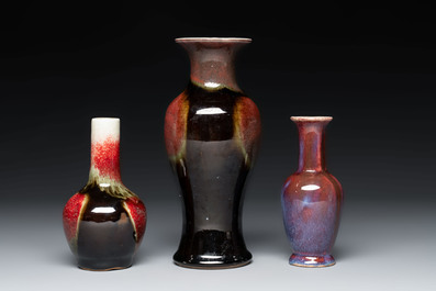 Three Chinese flamb&eacute;-glazed vases, 19th C.