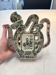 Two Chinese verte biscuit 'fu 福' wine ewers and covers, 19th C.
