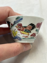 Seven Chinese famille rose cups and saucers, Yongzheng/Qianlong