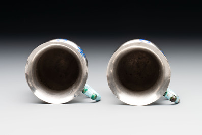A pair of Chinese enamelled silver handled cups, Zu Wen 足紋 mark, 20th C.