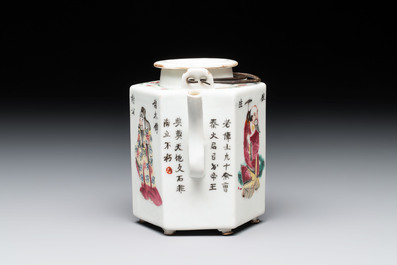 A Chinese 'Wu Shuang Pu' covered teapot and a qianjiang cai covered tea caddy, signed Lei Guangheng 雷光亨, 19th C.