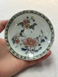 Seven Chinese famille rose cups and saucers, Yongzheng/Qianlong