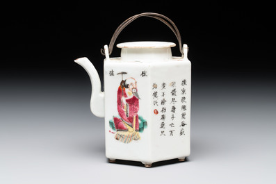 A Chinese 'Wu Shuang Pu' covered teapot and a qianjiang cai covered tea caddy, signed Lei Guangheng 雷光亨, 19th C.