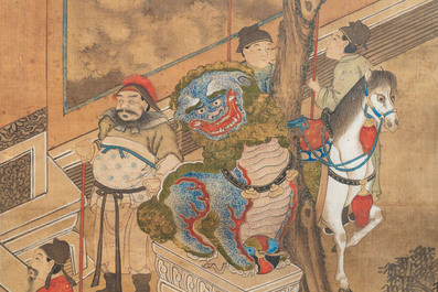 In the manner of Qiu Ying 仇英 (1494-1552): 'Festival in Chinese Garden', ink and colour on silk, 17/18th C.