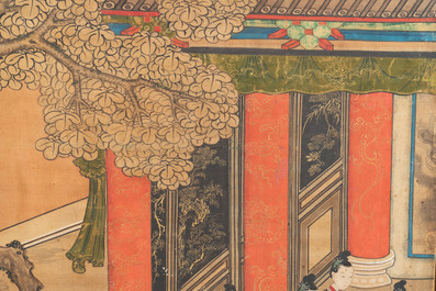 In the manner of Qiu Ying 仇英 (1494-1552): 'Festival in Chinese Garden', ink and colour on silk, 17/18th C.