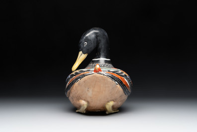 A Japanese Kutani duck-form vessel and a pair of small Satsuma vases, 19th C.