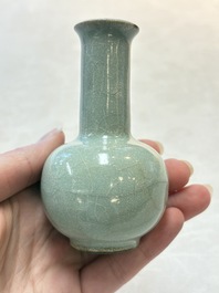 A small Chinese Guan-type Longquan celadon bottle vase, Song/Yuan