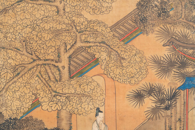 In the manner of Qiu Ying 仇英 (1494-1552): 'Festival in Chinese Garden', ink and colour on silk, 17/18th C.