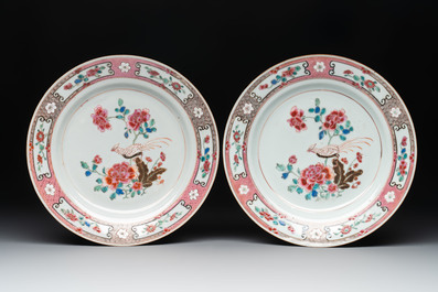 Eight Chinese famille rose plates with birds, Yongzheng/Qianlong