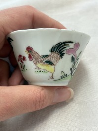 Seven Chinese famille rose cups and saucers, Yongzheng/Qianlong