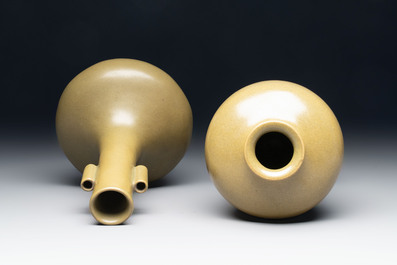 Two Chinese teadust-glazed vases, Qianlong mark, 19th C.