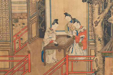 In the manner of Qiu Ying 仇英 (1494-1552): 'Festival in Chinese Garden', ink and colour on silk, 17/18th C.