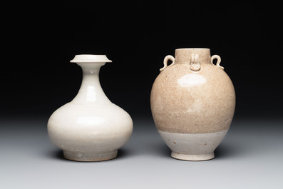 A Chinese crackle-glazed vase and a cream-glazed kendi, Tang/Song