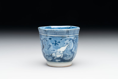 A Japanese blue and white 'rabbit' cup and a 'deer' plate, Edo, 17th C.