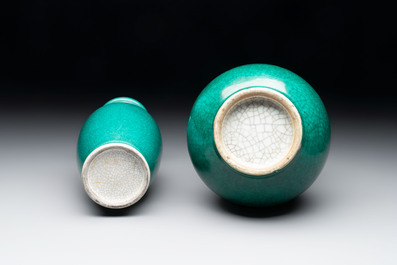Four Chinese green crackle-glazed vases, 19th C.