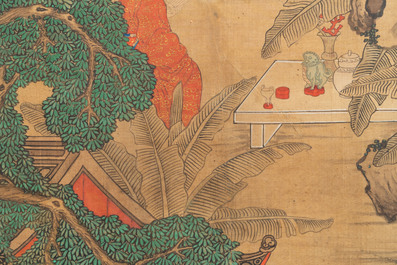 In the manner of Qiu Ying 仇英 (1494-1552): 'Festival in Chinese Garden', ink and colour on silk, 17/18th C.