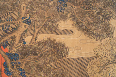 In the manner of Qiu Ying 仇英 (1494-1552): 'Festival in Chinese Garden', ink and colour on silk, 17/18th C.