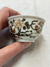 Seven Chinese famille rose cups and saucers, Yongzheng/Qianlong