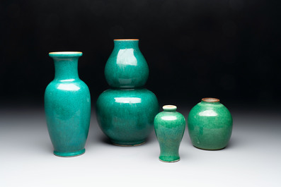 Four Chinese green crackle-glazed vases, 19th C.