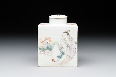 A Chinese 'Wu Shuang Pu' covered teapot and a qianjiang cai covered tea caddy, signed Lei Guangheng 雷光亨, 19th C.
