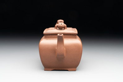 A Chinese Yixing stoneware 'lion and brocade ball' teapot and cover, Qianlong