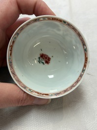 Seven Chinese famille rose cups and saucers, Yongzheng/Qianlong