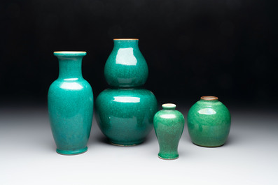Four Chinese green crackle-glazed vases, 19th C.