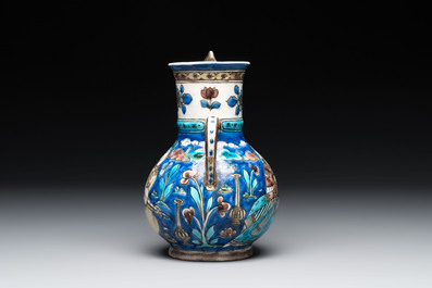 A polychrome Qajar ewer and a gilt bronze-mounted vessel, Iran, 19th C.