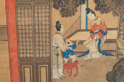 In the manner of Qiu Ying 仇英 (1494-1552): 'Festival in Chinese Garden', ink and colour on silk, 17/18th C.