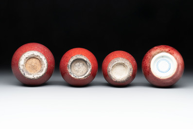 Four Chinese copper-red-glazed water pots, 19th C.