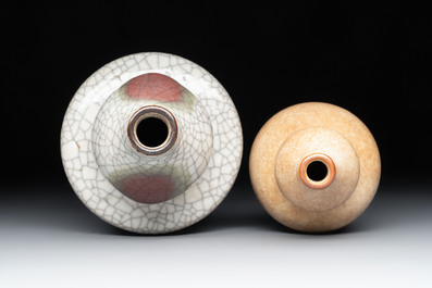 Two Chinese ge-type double-gourd vases, one with a wooden stand, 19th C.