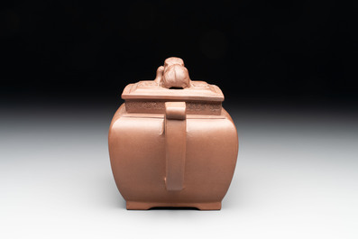 A Chinese Yixing stoneware 'lion and brocade ball' teapot and cover, Qianlong