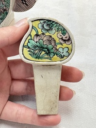 Two Chinese verte biscuit 'fu 福' wine ewers and covers, 19th C.