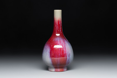 A Chinese flamb&eacute;-glazed bottle vase, Qianlong mark, 19/20th C.