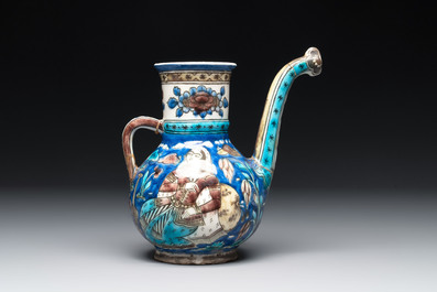 A polychrome Qajar ewer and a gilt bronze-mounted vessel, Iran, 19th C.