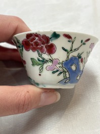 Seven Chinese famille rose cups and saucers, Yongzheng/Qianlong