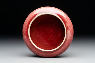 Two Chinese copper-red-glazed brush washers, Kangxi mark, 19th C.