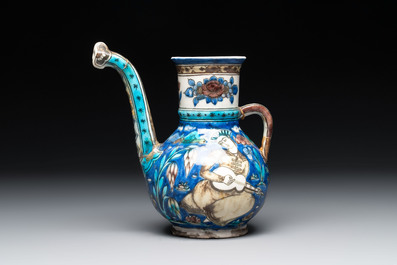 A polychrome Qajar ewer and a gilt bronze-mounted vessel, Iran, 19th C.