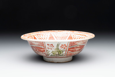A Chinese Swatow wucai 'klapmuts' bowl with a duck, Ming