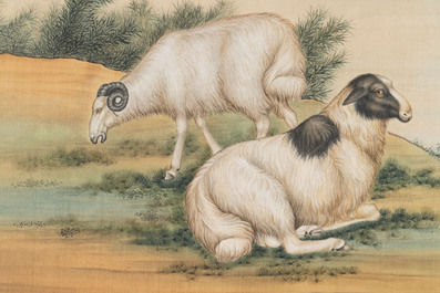 Ma Jin 馬晉 (1900-1970): 'Sheep, Donkeys, Rabbits and a Polar bear', ink and colour on silk