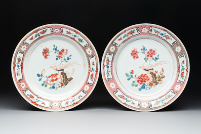 Eight Chinese famille rose plates with birds, Yongzheng/Qianlong