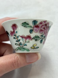 Seven Chinese famille rose cups and saucers, Yongzheng/Qianlong