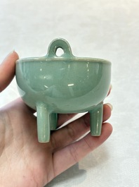 A small Chinese Longquan celadon tripod 'ding-form' censer, Southern Song