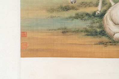 Ma Jin 馬晉 (1900-1970): 'Sheep, Donkeys, Rabbits and a Polar bear', ink and colour on silk