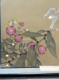A collection of seven Chinese school paintings: 'Birds, butterflies and flowers', ink and colour on silk, various signatures, 20th C.