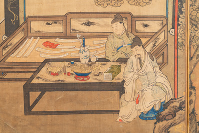 In the manner of Qiu Ying 仇英 (1494-1552): 'Festival in Chinese Garden', ink and colour on silk, 17/18th C.