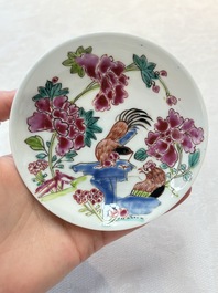 Seven Chinese famille rose cups and saucers, Yongzheng/Qianlong