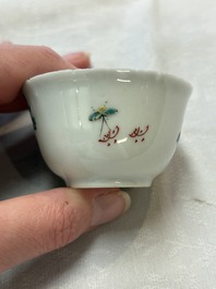 Seven Chinese famille rose cups and saucers, Yongzheng/Qianlong