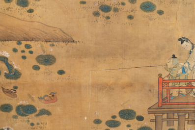 In the manner of Qiu Ying 仇英 (1494-1552): 'Festival in Chinese Garden', ink and colour on silk, 17/18th C.